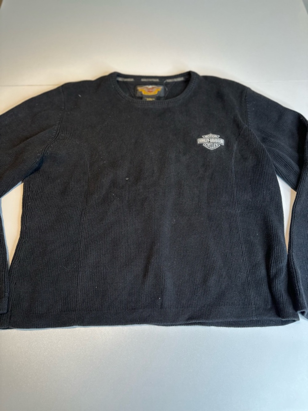 Harley-Davidson Black Crewneck Thermal Sweatshirt with Small White Logo